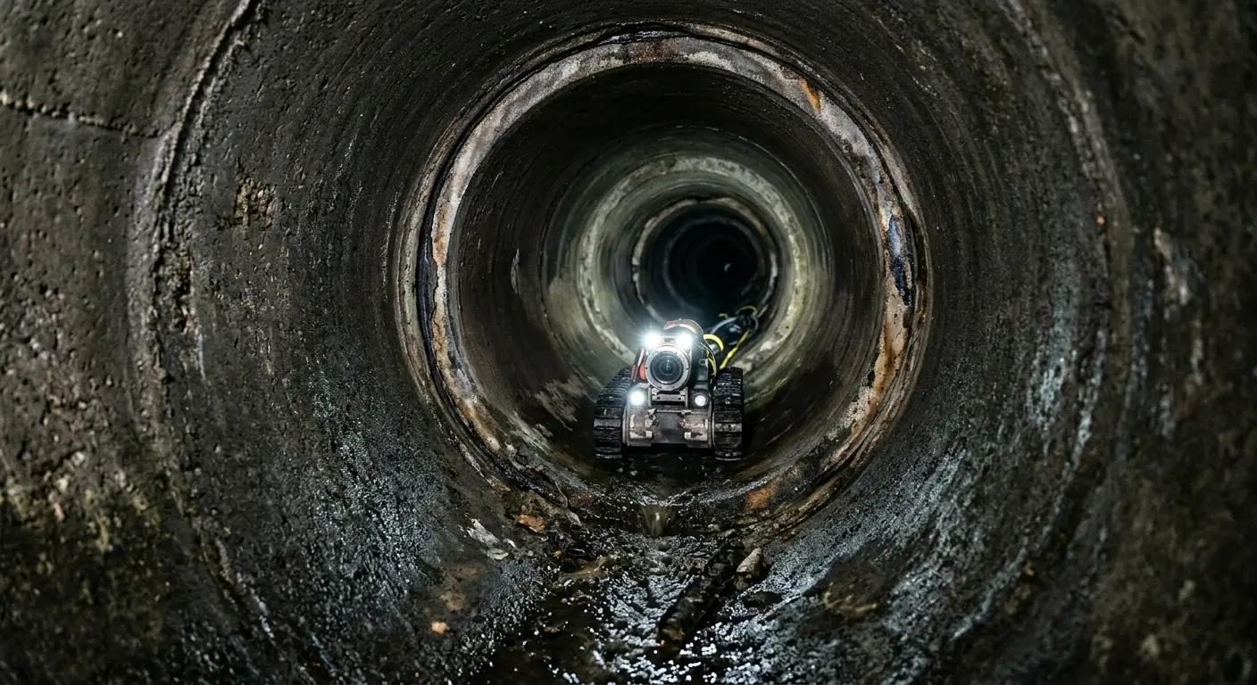 Robotic sewer camera inspecting pipe interior for Sewer Line Cleaning in View Park-Windsor Hills